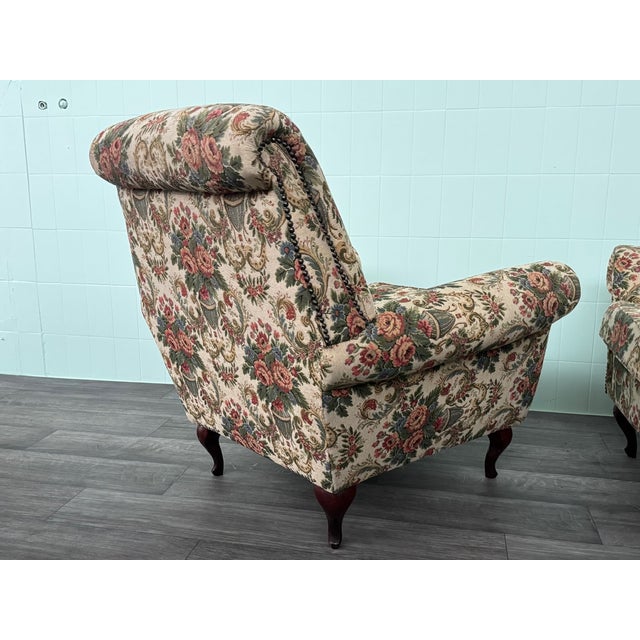 Wood Vintage Italian Armchairs in Floral Upholstery, 1950s, Set of 2 For Sale - Image 7 of 15