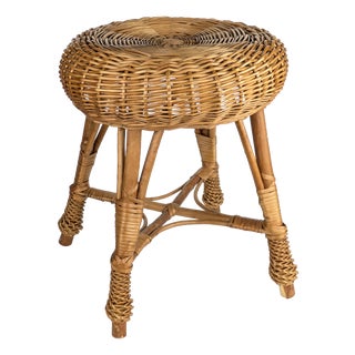 Vintage Wicker Stool, 1960s For Sale