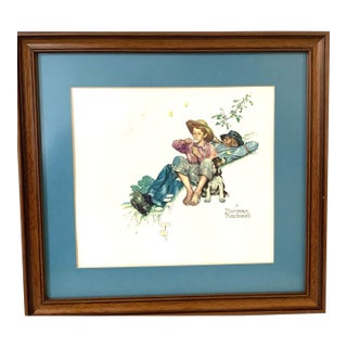 Norman Rockwell Licensed Framed Print "Grandpa & Me-Summer" Framed 70s Reproduction For Sale