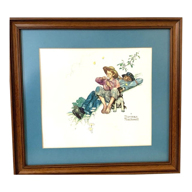 Norman Rockwell Licensed Framed Print "Grandpa & Me-Summer" Framed 70s Reproduction For Sale