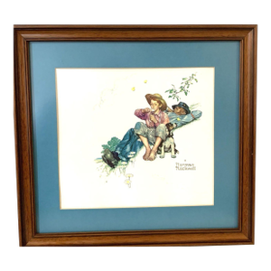 Norman Rockwell Licensed Framed Print "Grandpa & Me-Summer" Framed 70s Reproduction