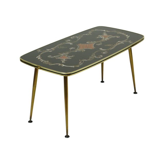 Mid-Century Modern Vintage Rockabilly Glass Coffee Table with Conical Gold Legs, 1950s For Sale - Image 3 of 15