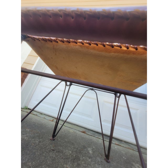Late 20th Century Llana Goor Style Brutalist Hand-Tooled Iron and Leather Chairs - Set of 4 For Sale - Image 4 of 9