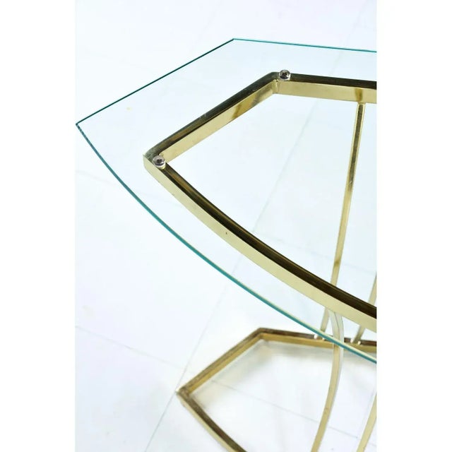 Curved 1970s Gold Brass Colored Sofa Table Console With Glass Top For Sale - Image 11 of 12