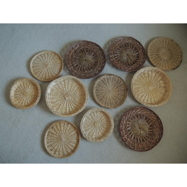 Tan 1990s Basket Wall Decor Hanging Display or Plate Chargers Wicker Rattan Woven Accents - Set of 11 For Sale - Image 8 of 12