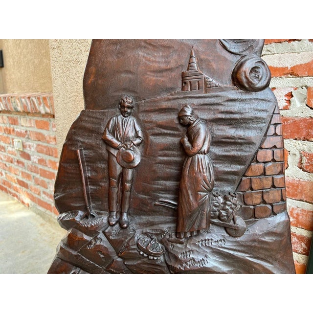 Wood Antique French Carved Wood Wall Sculpture the Angelus by Jean Francois Millet For Sale - Image 7 of 13
