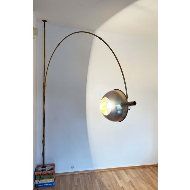 Vintage Postmodern German Brass Boca Arc Floor Lamp with Clamping Rod attributed to Florian Schulz, 1970s For Sale - Image 9 of 18