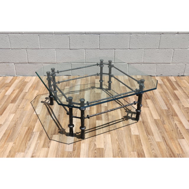 Mid-Century Modern Vintage Giacometti Style Brutalist Sculptural Metal & Glass Coffee Table, 1970s For Sale - Image 3 of 18