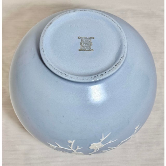 Spode Vintage Copeland Spode England Blue Vase With White Floral Relief For Sale - Image 4 of 6