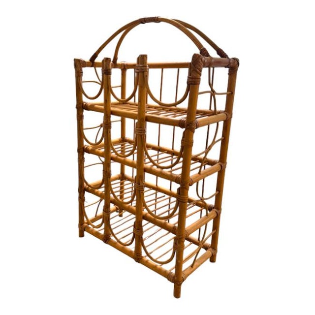 Vintage Bamboo Rattan Wine Rack For Sale - Image 4 of 6