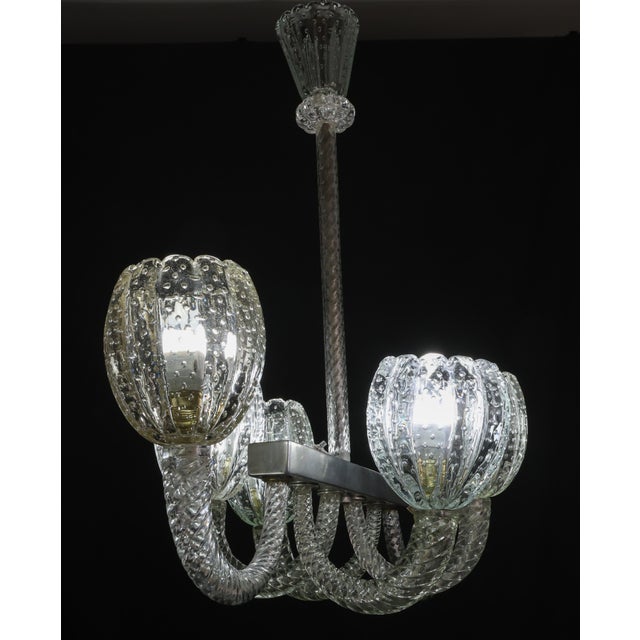 Art Deco 1940s Amazing 6 Light BarovierArt Deco Chandelier, "Bullicante" Glass Murano For Sale - Image 3 of 17