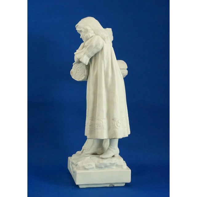 Large 20th Century Biscuit Porcelain Sculpture of a Little Girl Praying on a Cross from Betoule Et Cie, Limoges, France For Sale - Image 3 of 18