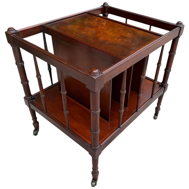 English Vintage Faux Bamboo Burl-Top Magazine Rack Side Table For Sale - Image 3 of 14