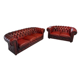 Vintage Chesterfield Sofas in Red Leather, Set of 2 For Sale