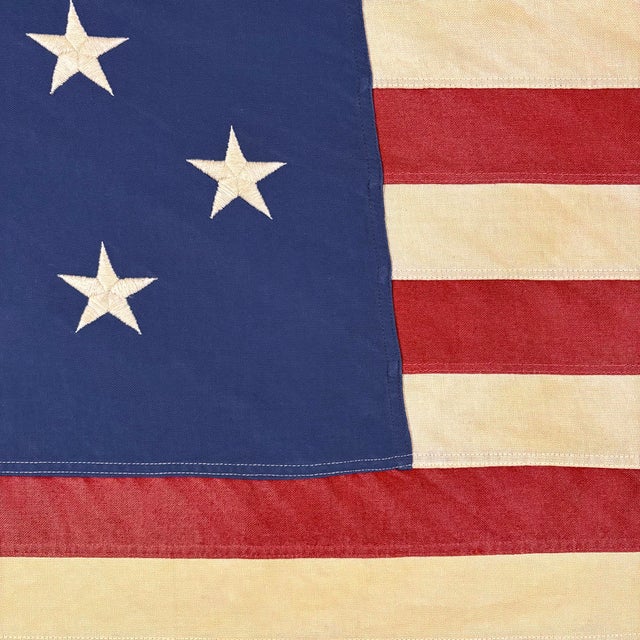 Late 20th Century Vintage Cotton Embroidered 15 Star Spangled Banner American Flag For Sale - Image 5 of 6