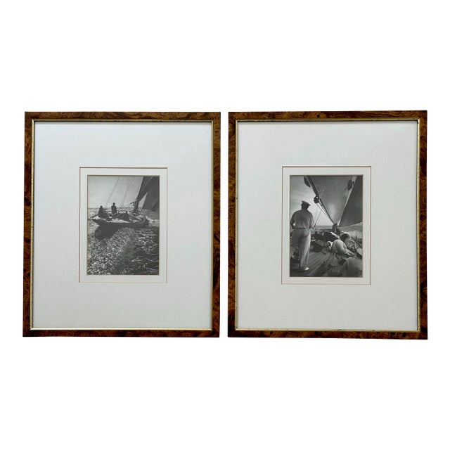 Vintage Framed Nautical Sailor and Sailboat Photographs by Rosenfeld, a Pair For Sale