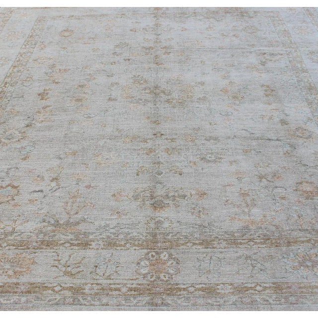 Large Turkish Angora Oushak Rug With All-Over Vining Floral Design in Neutral Colors For Sale In Atlanta - Image 6 of 13
