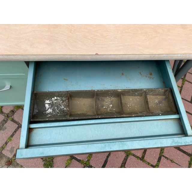 Steelcase Vintage Celadon Metal Writing Desk For Sale - Image 4 of 13