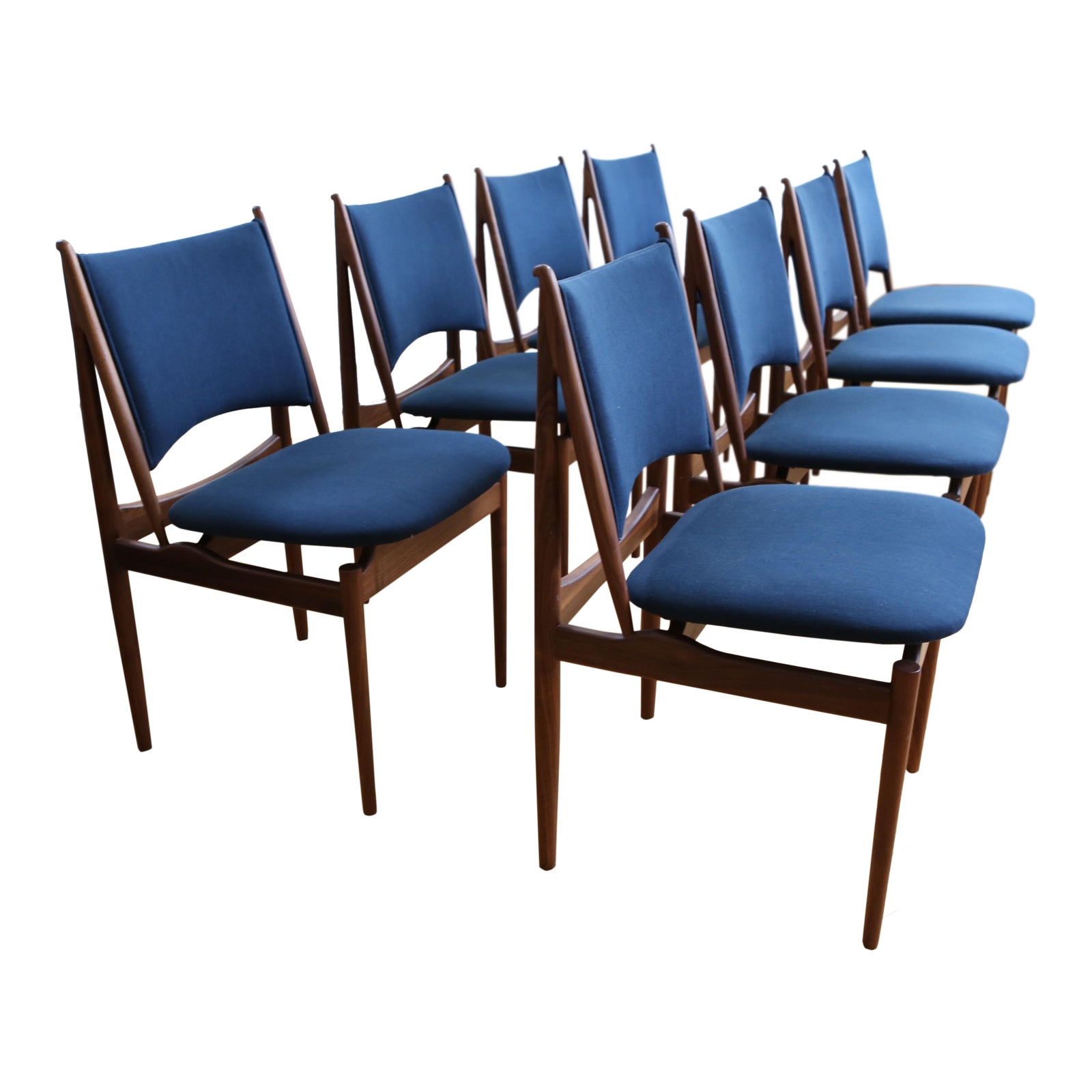 Mid Century Modern Teak Dining Chairs in Navy Blue Set of 8 Chairish