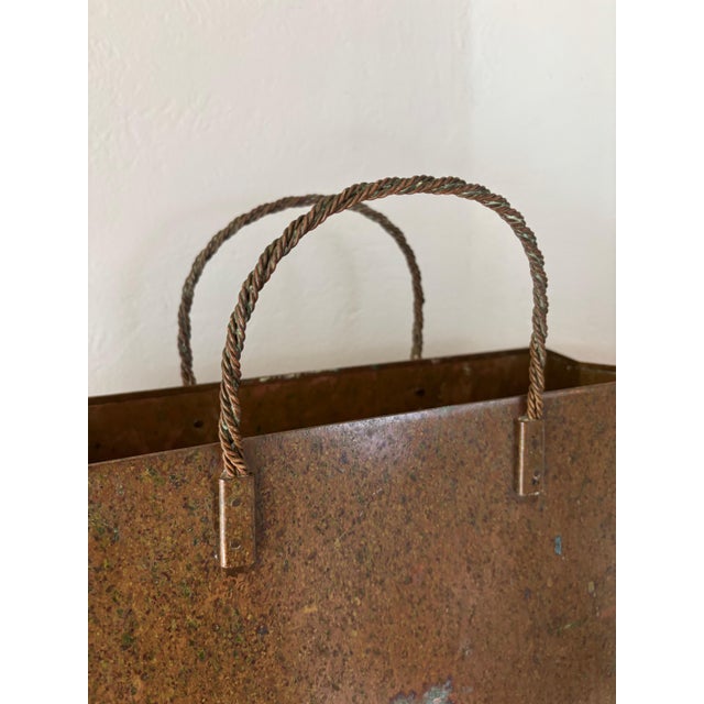 Metal Vintage Gio Ponti Style Italian Italy Brass Shopping Bag Wastebasket Trash Can For Sale - Image 7 of 8