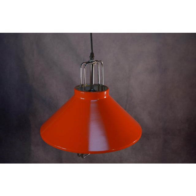 Orange Lacquered Metal Design Pendant Light, 1970s For Sale - Image 4 of 8