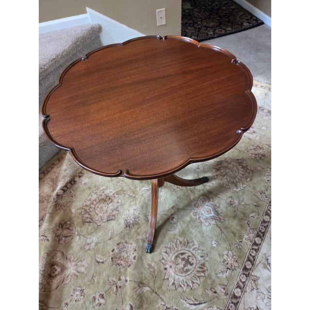 High Quality American Made Mahogany Tilt Top Table. Tilt mechanism work well and is secure. Lovely brass claw feet...