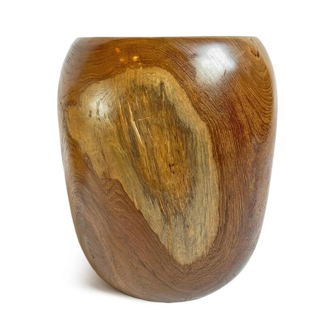 Contemporary Polished Acacia Rounded Drum Stool / Side Table For Sale - Image 3 of 9