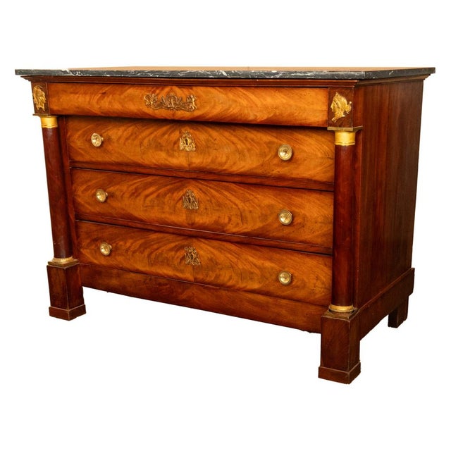 Antique French Empire Mahogany Marble Top Ormolu Commode Chest of Drawers 1810 For Sale - Image 10 of 17
