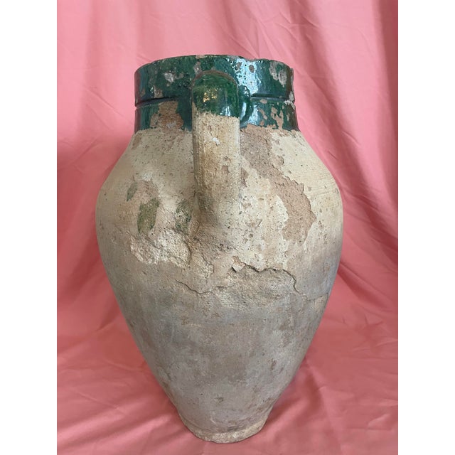 Late 19th Century Antique 19th Century Turkish Terracotta Olive Oil Jar With Green Glaze Patina For Sale - Image 5 of 14