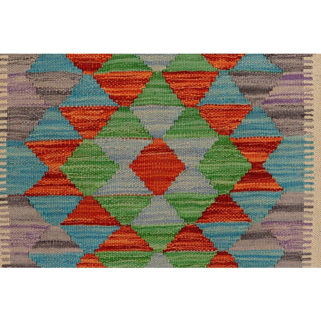 1990s Tribal Turkish Kilim Beige Blue Hand-Woven Wool Rug For Sale - Image 5 of 9