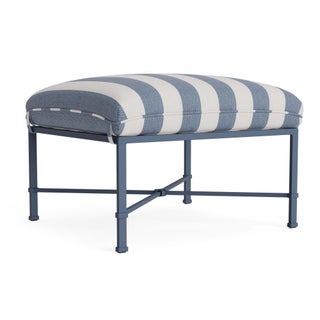 Brown Jordan Venetian Ottoman in Sapphire with Sapphire Stripe Cushions For Sale
