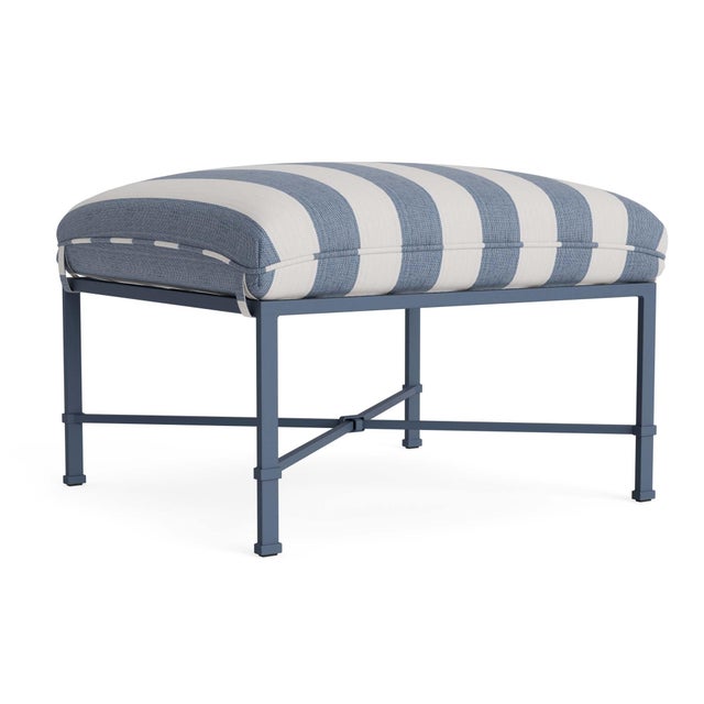 Brown Jordan Venetian Ottoman in Sapphire with Sapphire Stripe Cushions For Sale