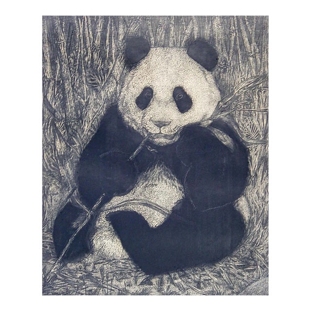 Vintage Panda Etching Print For Sale