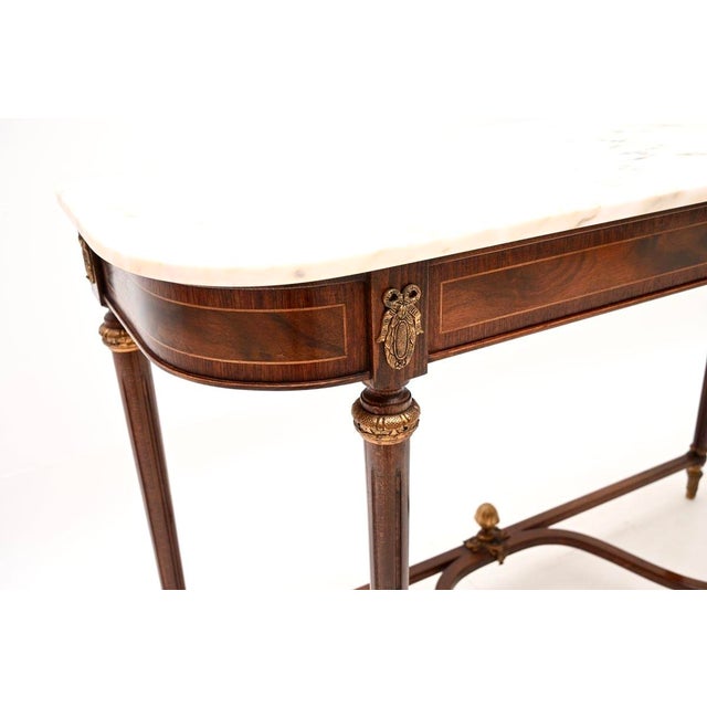 Brown French Walnut Console Table with Marble Top, 1930s For Sale - Image 8 of 12