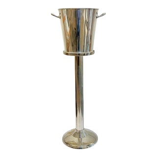 Antique Art Deco Asprey of London Silver Plate Ice Champagne Bucket on Later Stand For Sale
