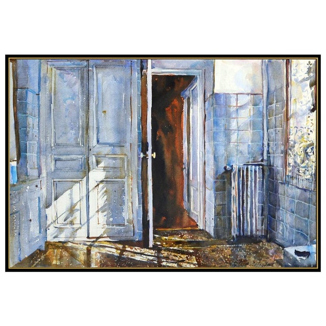 Impressionist Mid 20th Century Blue Powder Room Painting, Shirl Goedike For Sale - Image 3 of 5