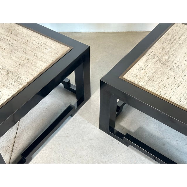 Wood and Travertine Coffee Tables in the style of Maison Jansen, 1970s, Set of 2 For Sale - Image 4 of 14