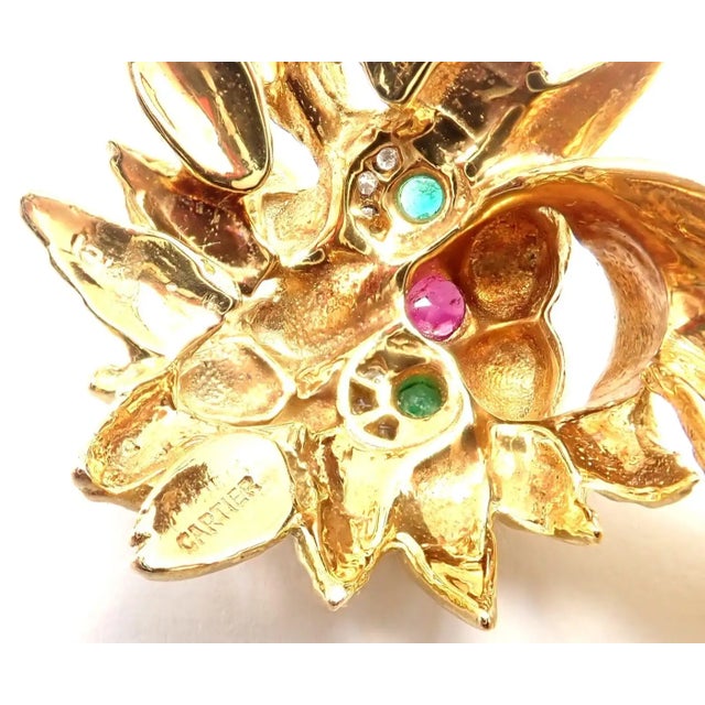 1960s 1960s Vintage Cartier Whimsical Dragon Lion Diamond Ruby Emerald Pin Brooch For Sale - Image 5 of 12