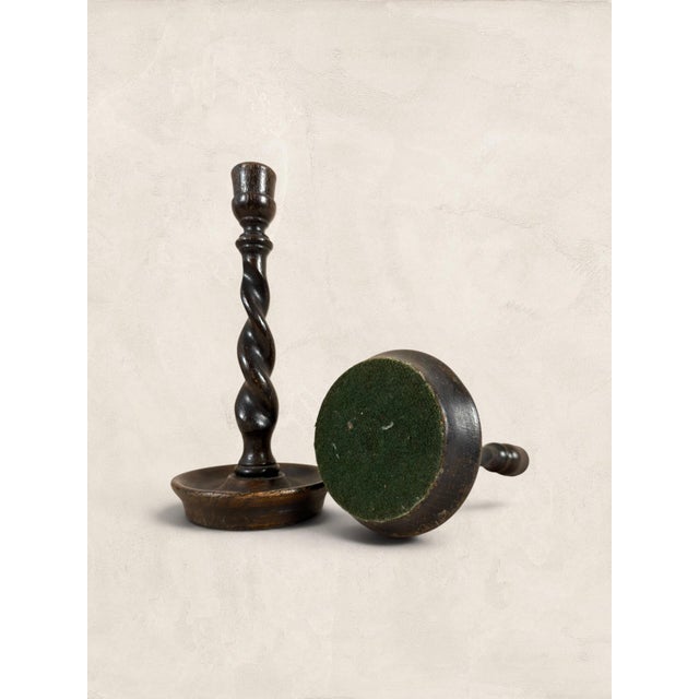 Wood Antique English Barley Twist Candlestick Holders Set, Circa 1910 For Sale - Image 7 of 14