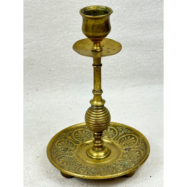 Brass Antique Brass Candle Holders For Sale - Image 8 of 8