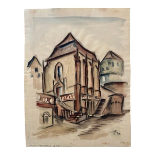 Henry Emil Salloch Original Watercolor on Paper St. Kilian's Chapel Werthem Germany. 1934. For Sale