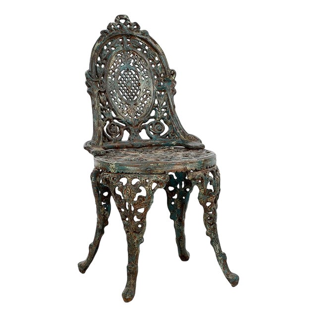 Weathered Cast Iron Garden Chair For Sale