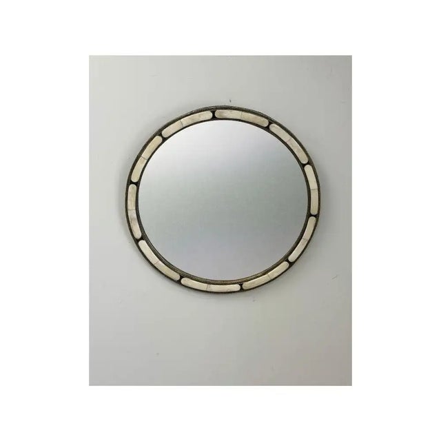 Art Deco Art Deco Style Handmade White & Black With Brass Inlay Round Mirror, a Pair For Sale - Image 3 of 11