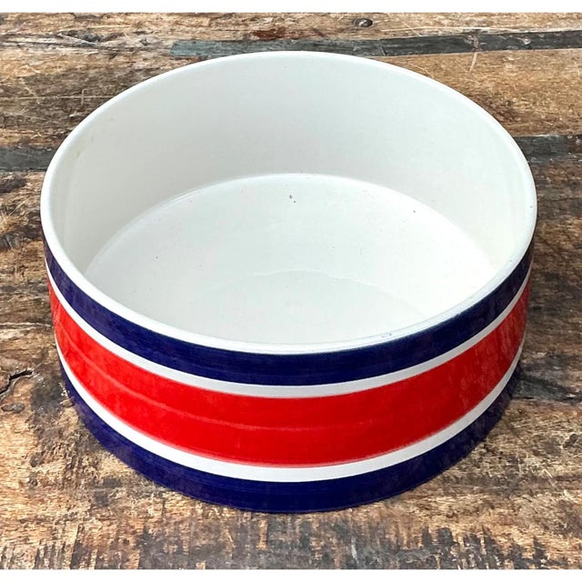 Mid-Century Modern Vintage Italian Striped Ceramic Salad Bowl and Utensils - 3 pcs For Sale - Image 3 of 12