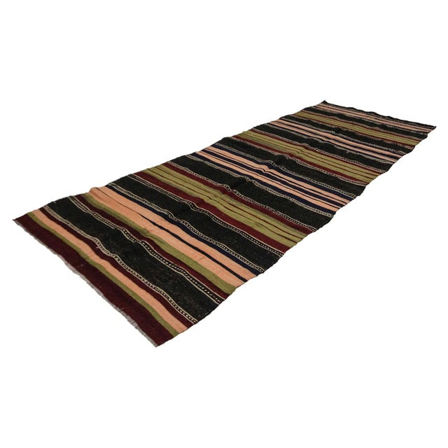 Traditional Vintage Striped Turkish Kilim Rug-4′10″ × 12′6″ For Sale - Image 3 of 7