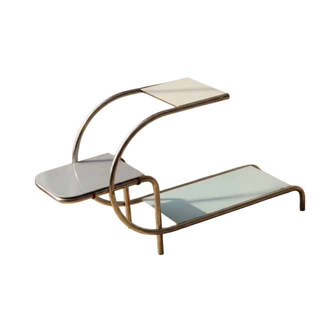 20th Century Bauhaus Tubular Steel Flower Stand with Colored Glass Shelves by Emile Guyot, Czechoslovakia, 1950 For Sale
