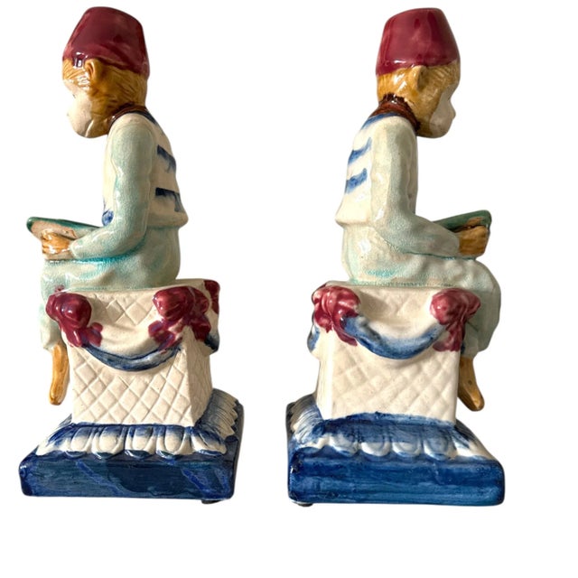 Hand Painted Majolica Chinoiserie Monkey Bookends - A Pair For Sale - Image 4 of 6