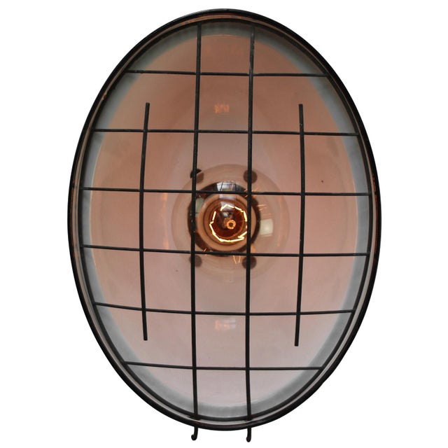 Vintage Industrial French Black Enamel Factory Wall Light For Sale - Image 6 of 8