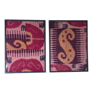 Museum-Quality Pair of Antique Silk Ikat Fragments Central Asian Textile Art For Sale