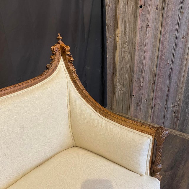 Mid 19th Century Antique French Carved and Newly Upholstered Sofa or Loveseat For Sale - Image 5 of 9